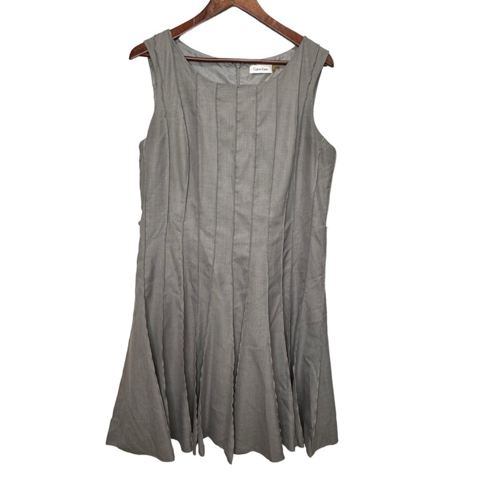Calvin Klein Grey Pleated Midi Dress Back Zip Closure Size 12